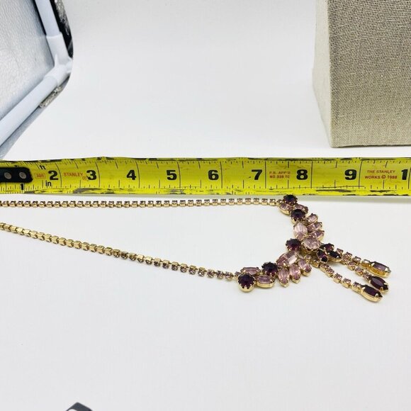 Pink Purple Rhinestone Choker Necklace Gold Tone Glam Bling Sparkle Holiday Gift - Picture 6 of 8